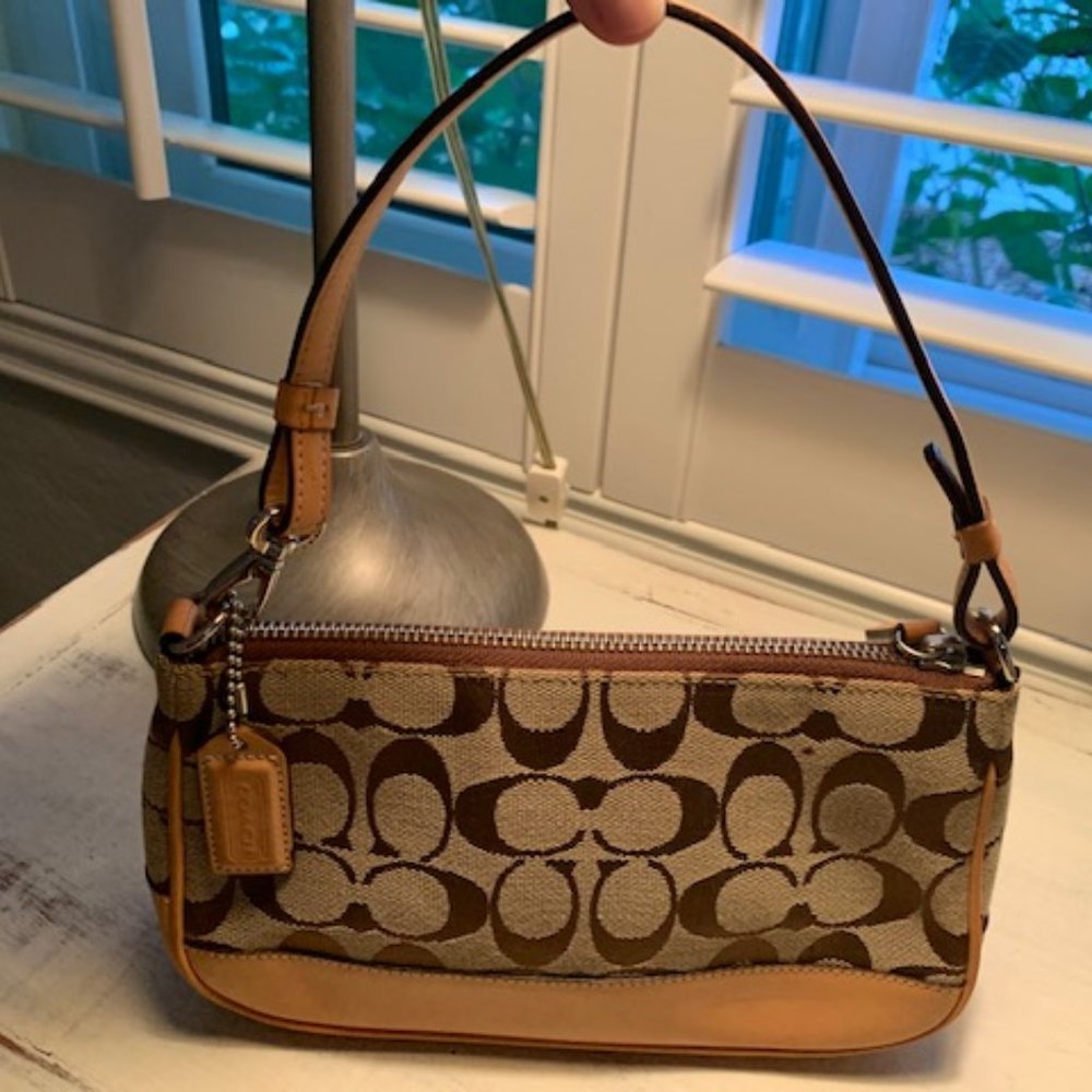 Coach Khaki Brown Signature Monogram Shoulder Bag